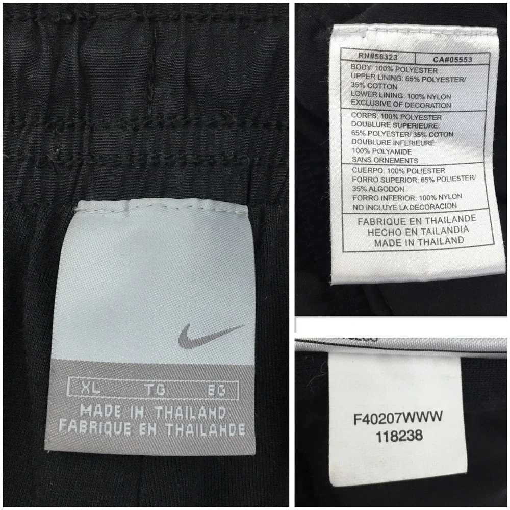 VINTAGE Nike Y2K Mens XL Black Track Pants Swoosh Logo Windbreaker Piping Baggy